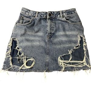 Subdued Distressed Denim Skirt